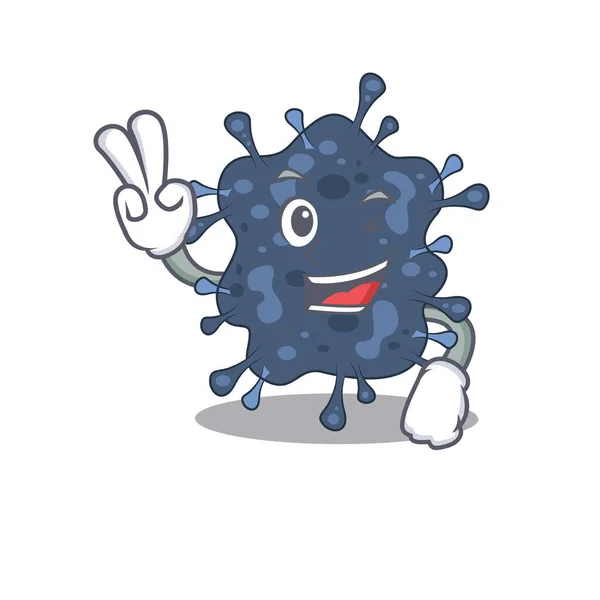 Happy bacteria neisseria cartoon design concept with two fingers — Stock Vector