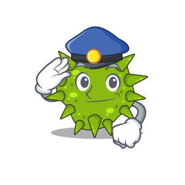 Polis maskot tasarımı Vibrio Cholerae şapka takıyor.