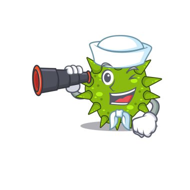 Vibrio cholerae Sailor ve dürbünlü bir çizgi film ikonu.