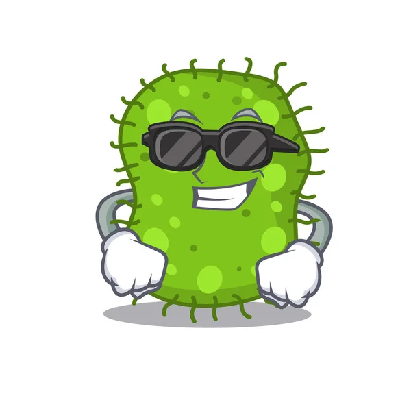 Cool escherichia personaje de dibujos animados con gafas negras caras — Vector de stock