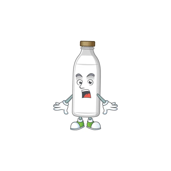 Un diseño de dibujos animados de la botella de leche que muestra un gesto sorprendido — Archivo Imágenes Vectoriales