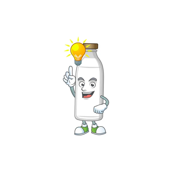 Un diseño de personaje de mascota de botella de leche genio tiene una idea — Archivo Imágenes Vectoriales