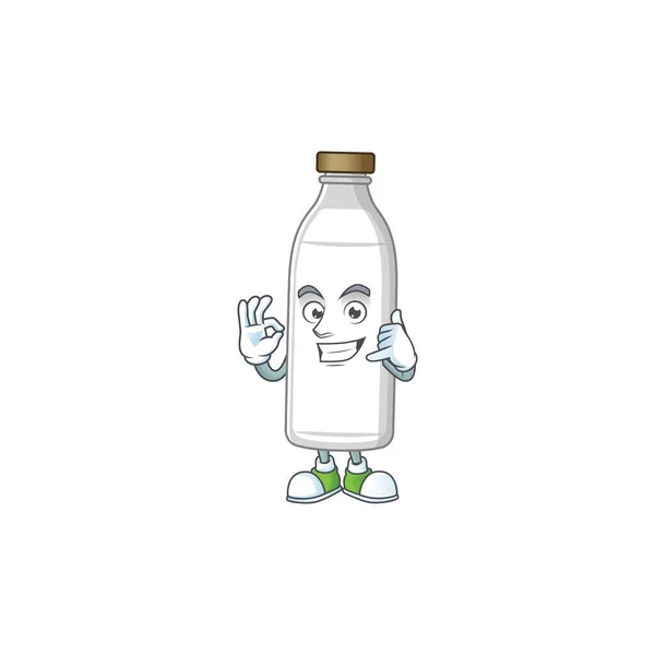 밀크 우유병 마스코트 만화 디자인은 전화 시늉을 한다 — 스톡 벡터
