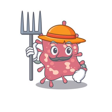 Şapkası ve yabası olan bir çiftçi olarak Hemophilus Ducreyi 'nin çizgi film karakteri tasarımı