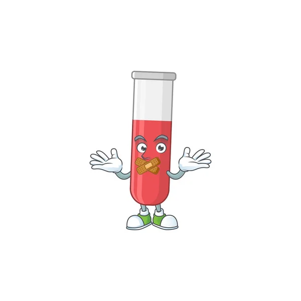 Red test tube mascot cartoon design with quiet finger gesture — Stock Vector