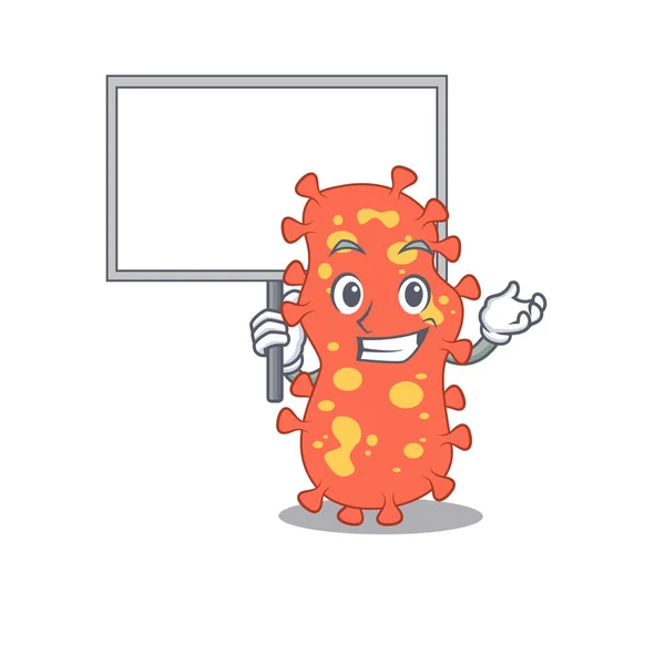 Um ícone do estilo de design mascote Bacteroides trazer uma placa — Vetor de Stock