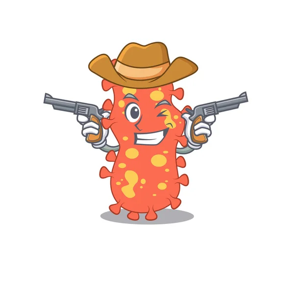 Roztomilý pohledný kovboj Bacteroides kreslený postava s pistolemi — Stockový vektor