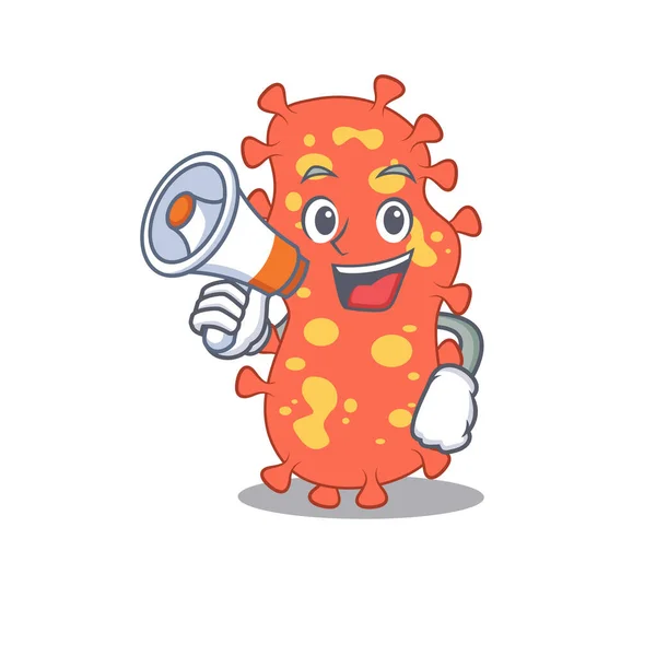 Personaje de dibujos animados de Bacteroides que tiene un megáfono — Vector de stock