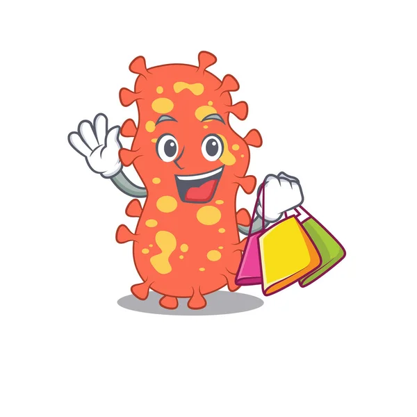 Πλούσια και διάσημη bacteroides χαρακτήρα κινουμένων σχεδίων κρατώντας τσάντες ψώνια — Διανυσματικό Αρχείο
