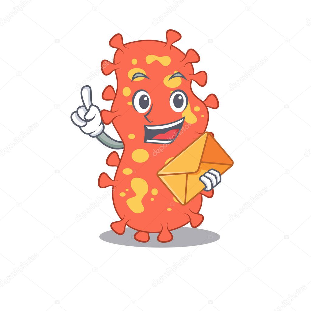 Happy bacteroides mascot design concept with brown envelope