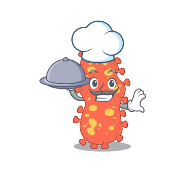 Bacteroides şef çizgi film karakteri tepside yemek servisi yapıyor.