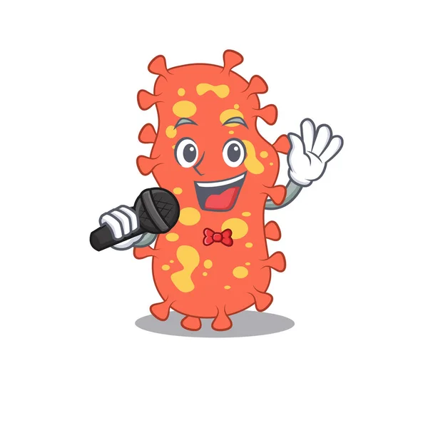 Talented singer of bacteroides cartoon character holding a microphone — Stock Illustration Talented singer of bacteroides cartoon character holding a microphone Royalty Free Stock Illustrations