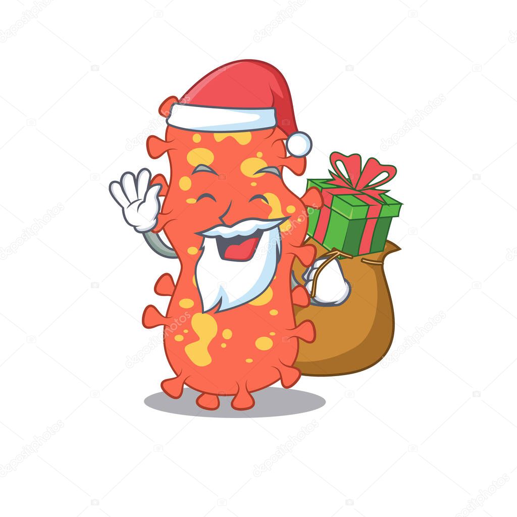 Cartoon design of bacteroides Santa with Christmas gift