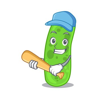 Beyzbol oynayan propioni bacteia çizgi film karakteri resmi. Vektör illüstrasyonu