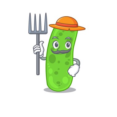 Şapkası ve yabası olan bir çiftçi olarak propioni bacteia 'nın çizgi film karakteri tasarımı. Vektör illüstrasyonu