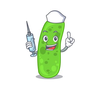 Propioni bacteia maskot tasarımının şırıngalı güzel bir hemşiresi. Vektör illüstrasyonu