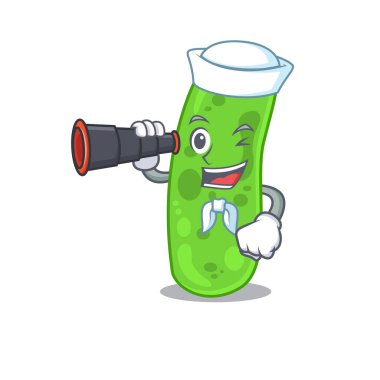 Propioni Bacteia Sailor 'un dürbünlü bir karikatür ikonu. Vektör illüstrasyonu