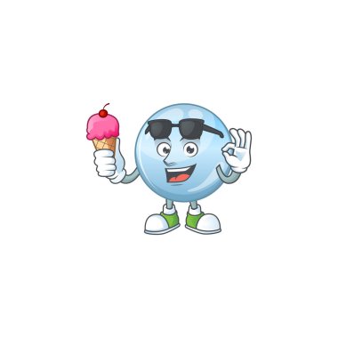 Tatlı kolajen damlacıkları çizgi film karakteri dondurmanın tadını çıkarıyor.