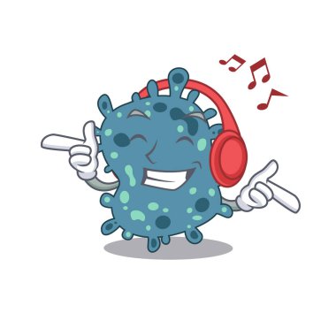 Rickettsia Çizgi Filmi tasarım konseptinde müzik dinliyor. Vektör illüstrasyonu