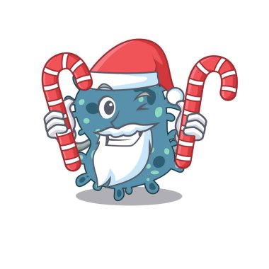 Santa Cartoon karakterindeki dost canlısı rikettsia Noel şekeri saklar. Vektör illüstrasyonu