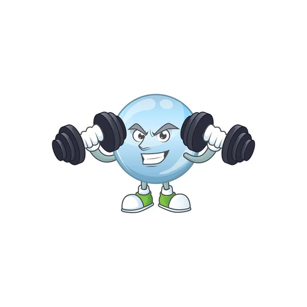 Fitness-Übung Kollagen-Tröpfchen Cartoon-Figur mit Hanteln — Stockvektor