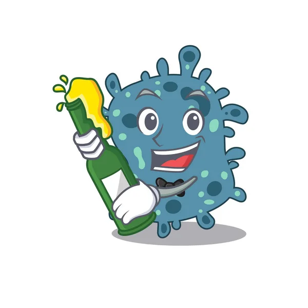Mascot Character Design Rickettsia Say Cheers Bottle Beer Vector Illustration — Stock Vector