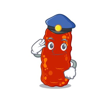 Polis maskot tasarımı asinetobacter bakterisi şapka takıyor. Vektör illüstrasyonu