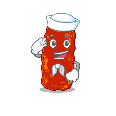 Denizci çizgi film karakteri beyaz şapkalı asinetobacter bakterisi. Vektör illüstrasyonu