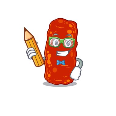 Kalem ve gözlüklü zeki bir öğrenci asinetobacter bakteri çizgi film karakteri. Vektör illüstrasyonu