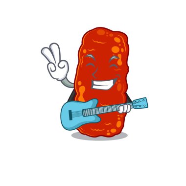 Gitar çalan yetenekli bir asinetobacter bakteri çizgi film tasarımcısı. Vektör illüstrasyonu