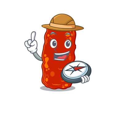 Maskot tasarımı konsepti pusula ile asinetobacter bakteri kaşifi. Vektör illüstrasyonu