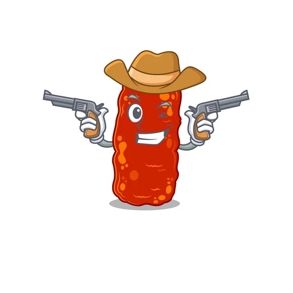 Aranyos Jóképű Cowboy Acinetobacter Baktériumok Rajzfilm Karakter Fegyverekkel Vektorillusztráció — Stock Vector