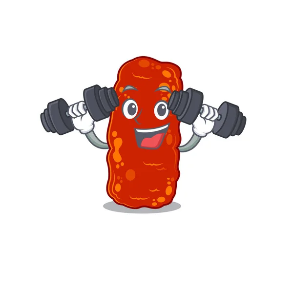 Diseño Mascota Ejercicio Fitness Sonriente Bacterias Acinetobacter Levantar Las Barras — Vector de stock