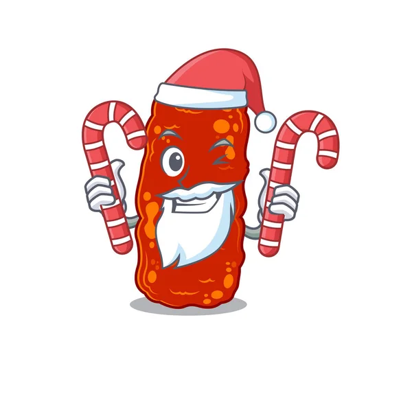 Φιλικά Βακτήρια Acinetobacter Santa Cartoon Χαρακτήρα Κατέχει Καραμέλες Χριστούγεννα Εικονογράφηση — Διανυσματικό Αρχείο