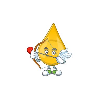 Altın saç serumunun büyüleyici bir resmi. Aşk tanrısı maskot tasarımı, ok ve kanatlı. Vektör illüstrasyonu