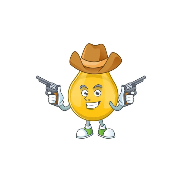 Personaje Dibujos Animados Vaquero Suero Pelo Dorado Sosteniendo Armas Ilustración — Vector de stock