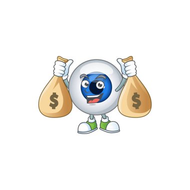 Para çantası olan mutlu zengin insan gözü çizgi film karakteri. Vektör illüstrasyonu