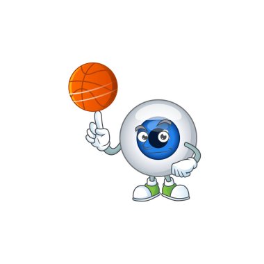 Basketbol oynayan atletik bir insan gözü çizgi film tasarımı. Vektör illüstrasyonu
