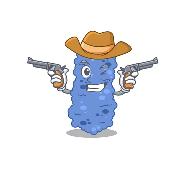 可爱英俊的牛仔的Burkholderia细菌卡通人物与枪 矢量说明 — 图库矢量图片