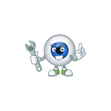 Tamirci bir insan gözü maskotu, bozuk bir makineyi tamir eder.