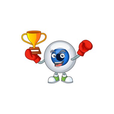 Çizgi film karakter tasarımında sunulan boks şampiyonu insan gözü topunun gururlu yüzü