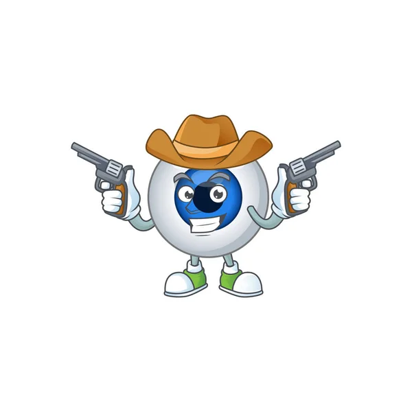 Cowboy Cartoon Character Human Eye Ball Holding Guns Vector Illustration — Stock Vector