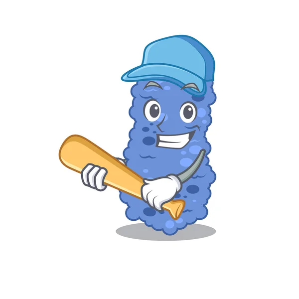 Imagen de Burkholderia bacteria personaje de dibujos animados jugando béisbol — Vector de stock