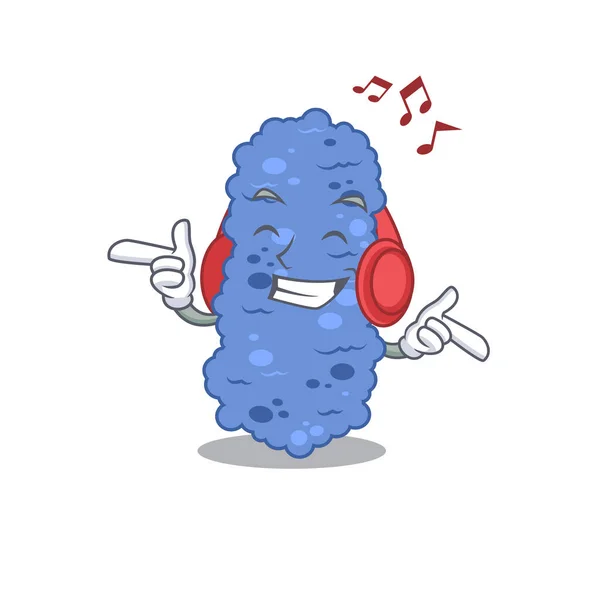 Burkholderia bacteria Cartoon design concept listening music — Stock Vector