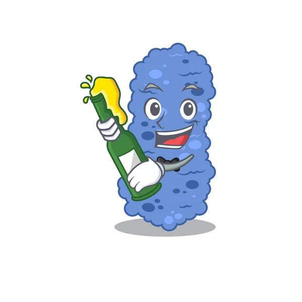 Design de caráter mascote de bactérias burkholderia dizer saúde com garrafa de cerveja — Vetor de Stock