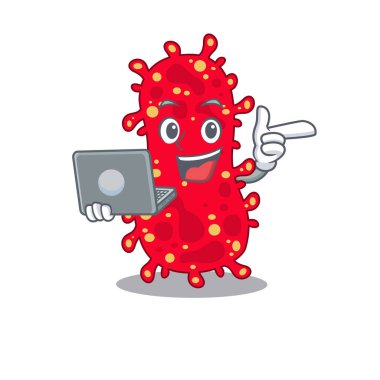 Moraxella 'nın çizgi film karakteri. Akıllı öğrenci, dizüstü bilgisayarla çalışıyor.