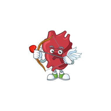 Aşk tanrısı maskot tasarımının ok ve kanatlı büyüleyici bir resmi.