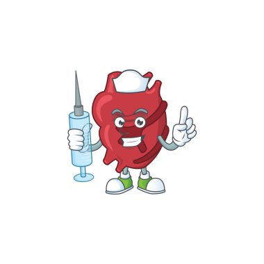 Şırınga kullanarak dost canlısı hemşire kalp maskotu tasarımı
