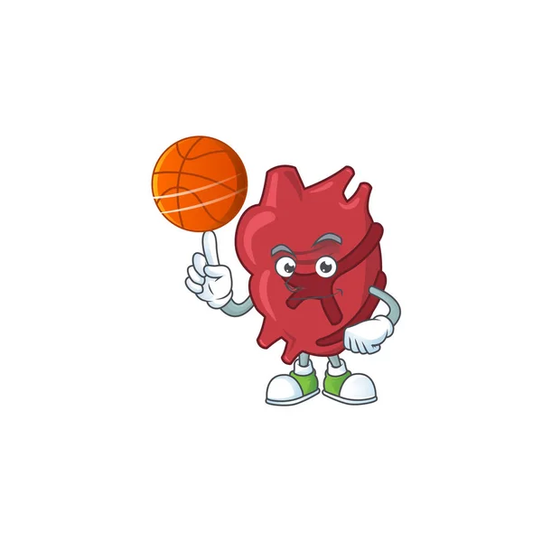 Ένα αθλητικό στυλ σχεδίασης καρτούν καρδιά παίζοντας μπάσκετ — Διανυσματικό Αρχείο