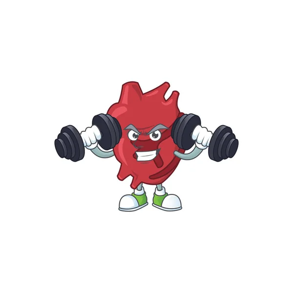 Fitness motion hjärta tecknad karaktär med hjälp av skivstång — Stock vektor